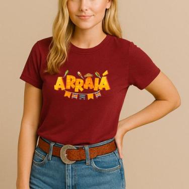 Imagem de Camiseta Festa Junina Estampa Arraiá Bandeirinha Feminina São João Arr