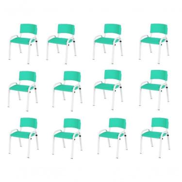 Imagem de Kit 12 Cadeira Iso Infantil Creche, Escola Base Branco Verde água