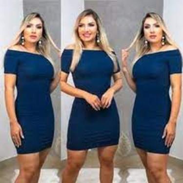 Imagem de Vestido feminino ombro a ombro curto manga curta malha canelado - Filo