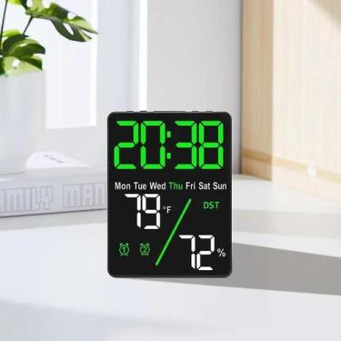 Imagem de Despertador Digital LED Regulável Com Display De Temperatura E Umidade