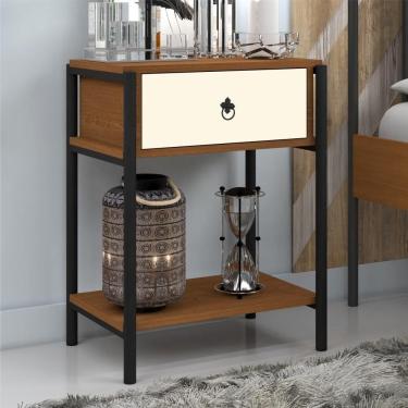Imagem de Mesa De Cabeceira Industrial Magali Preto Canela Off White