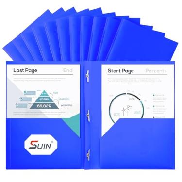 Imagem de SUIN Pastas de plástico para projetos com 2 bolsos e 3 pinos, pacote a granel para documentos tamanho carta dos EUA, ideal para escola e escritório, cores pastel sortidas (azul)