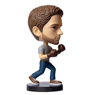 Imagem de Boxer de argila feito à mão com cabeça balançando a cabeça da sua foto, presente ideal para pais, filhos, namorados, chefes masculinos, apresentando postura de luta dinâmica, espírito atlético