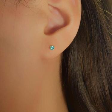 Imagem de Brinco Ponto de Luz 0.3 cm Zircônia Turmalina Banhado a Ouro - Lazzuli