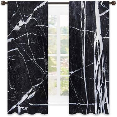 Imagem de Cortinas blecaute de mármore para quarto - Cortinas escurecidas com isolamento térmico para sala de estar, L 132 x C 213 cm