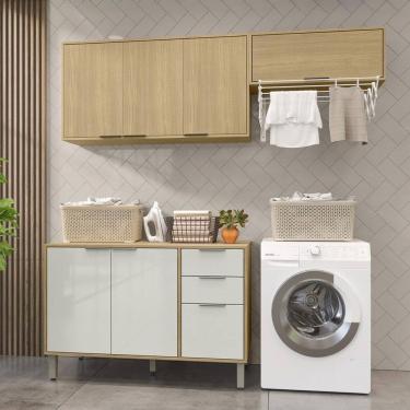 Imagem de Lavanderia Completa Glória 7 Portas 2 Gavetas Castanho/Off White - Mx Móveis