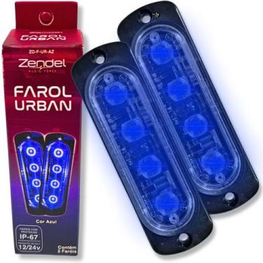 Imagem de Par farol strobo azul zendel urban 12v 24v ip67 pisca profissional amb
