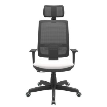 Imagem de Cadeira Office Brizza Tela Preta Com Encosto Assento Vinil Branco Rela