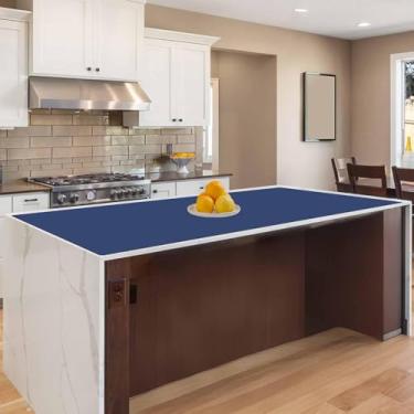 Imagem de Tapete de silicone grande de 120 cm x 60 cm para balcão de cozinha, protetor de bancada antiderrapante resistente ao calor, tapete multiuso impermeável para ilha de cozinha, azul escuro