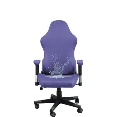 Imagem de Capas ergonômicas para cadeira de escritório com apoio de braço, capas elásticas repelentes de água para adultos, videogame, jogos de corrida reclináveis (sem cadeira) (violeta profundo)..