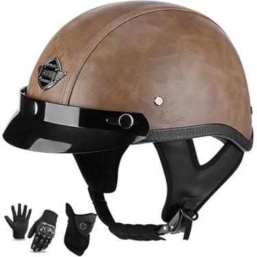 Imagem de Capacetes Retrô Capacete De Motocicleta Meio Capacete De Couro Com Sushield Para Mim Ad Wome Dot Aprovado Half Face Cap Adequado Para Jovens E Adultos Half Shell Helmet Skull Cap, B, M=56~57cm