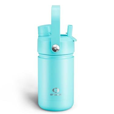 Imagem de Garrafa de água infantil com canudo – Garrafa de água de aço inoxidável de 340 g com bicos duplos, à prova de vazamento, livre de BPA, aspirador de parede dupla mantém frio por 24 horas para esportes