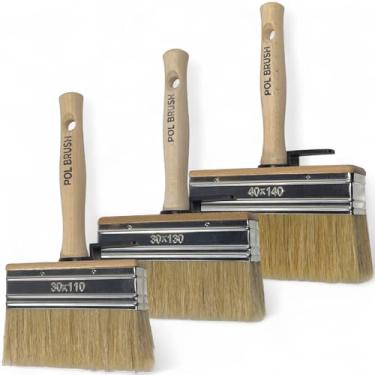 Imagem de Conjunto de 3 pincéis profissionais de bloco de manchas (10 cm, 12,7 cm, 15 cm) – Cerdas naturais e cabo de madeira – Ideal para acrílico, giz, óleo, aquarela, mancha, verniz – perfeito para arte,