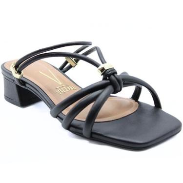Imagem de Sandália Vizzano Salto Baixo Tiras Detalhes Feminino - Preto, 37