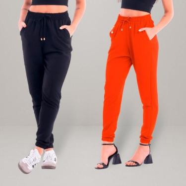 Imagem de Kit 2 Calças Jogger Feminina Duna Crepe Com Bolso e Cordão - Ju Ribeir