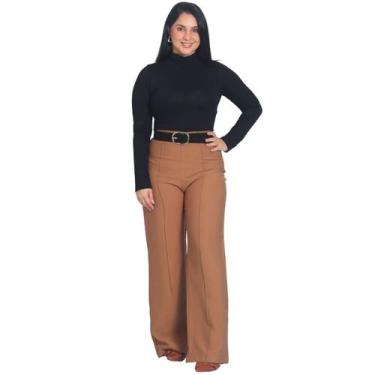Imagem de Calça Pantalona Feminina de Alfaiataria - Maranne, Marrom, GG