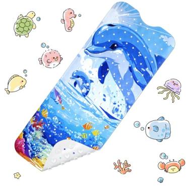 Imagem de Vanleonet Tapete de banheira de bebê antiderrapante, tapete de banheira extralongo de 101 x 40 cm, antiderrapante para crianças, tapete de chuveiro de desenho animado antiderrapante com ventosas e