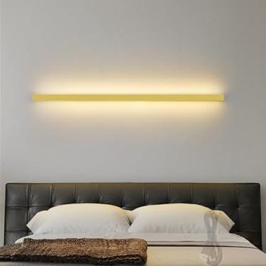 Imagem de Luz de parede longa LED com interruptor de botão operado por bateria arandela de parede recarregável alumínio minimalista lâmpadas de parede lineares para sala de estar quarto corredor corredor (luz