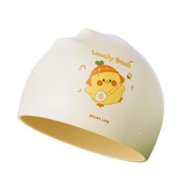 Imagem de Colaxi Touca de natação infantil, leve e confortável, touca de banho de silicone elástica para surfe e esportes aquáticos de praia, Amarelo