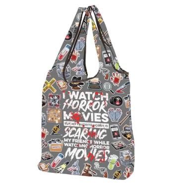 Imagem de CMNIM Crime Show Lover Gifts Sacos de compras reutilizáveis engraçados reutilizáveis para assistir a filmes de terror bolsa dobrável Murder Show Sacos de compras (25621 Crime F)