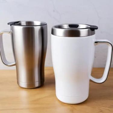 Imagem de Caneca Térmica Parede Dupla em Aço Inox Branca 400ml com Tampa Rosqueável - Estilo Casual