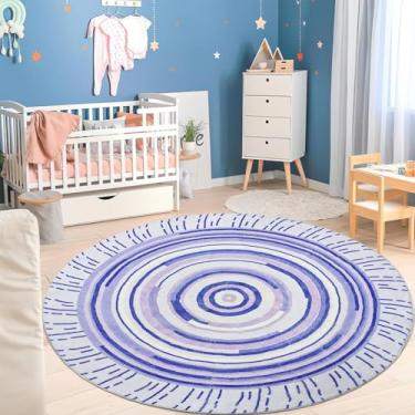 Imagem de USTIDE Tapete redondo para brincar de 1,2 m roxo pirulito fofo para sala de jogos interna, tapete antiderrapante para sala de estar e quarto