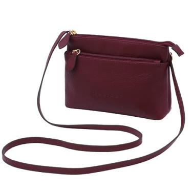 Imagem de Bolsa Transversal Feminina de Couro Bovino Legítimo c/Alça Ajustável Mariart Ágata (Rubi)