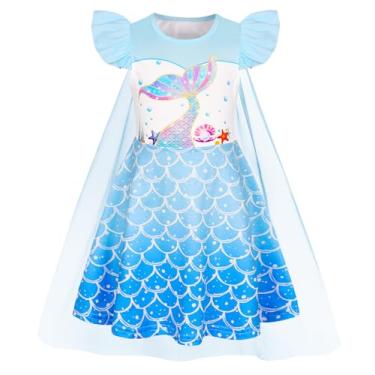 Imagem de WonderBabe Girls Mermaid Costume Princess Dress up Cosplay with Cape Kids Halloween Christmas Birthday Gift Size 7-8 Light Blue