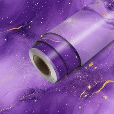 Imagem de HOMETITUTE Papel de parede de mármore dourado roxo descascar e colar padrão de arte fluida papel de parede bastão de papel de parede 300 cm x 45 cm cobertura de parede de vinil autoadesivo para