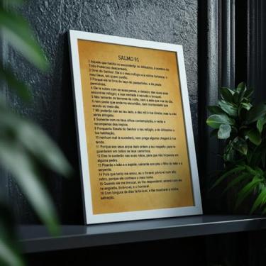 Imagem de Quadro Decorativo Salmo 91 Com Moldura Versículo Bíblico Proteção Fé Deus Palavra Cristã Arte Religiosa Parede Inspiração