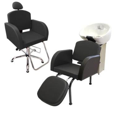 Imagem de Kit 1 Poltrona Cadeira Recl. e Lavatório Salão Beleza Madri - For-ty