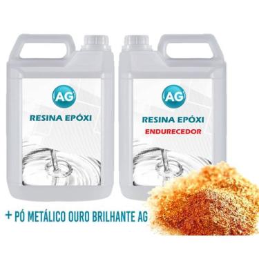Imagem de Resina Epóxi 1KG + Pó Metálico Ouro Brilhante AG - Resinas ag