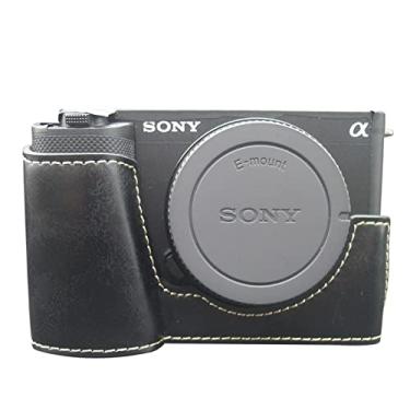 Imagem de Rieibi Capa para câmera ZV-E1, meia capa de couro PU compatível com Sony ZV-E1, ZVE1, preta
