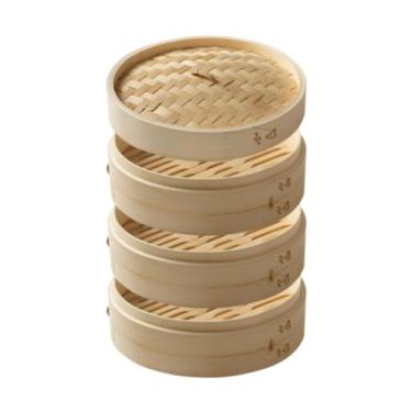 Imagem de ＫＬＫＣＭＳ Cesta de bambu para cozimento a vapor, utensílios de cozinha, ideal para pães e bolinhos, 24cm