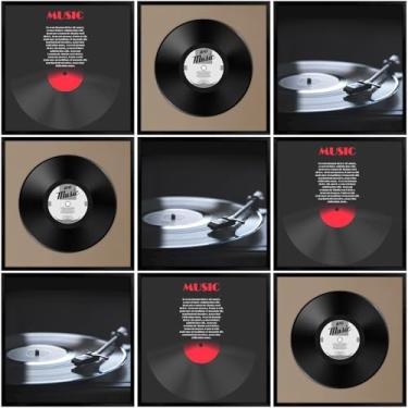 Imagem de Treela 9 peças de moldura preta para álbum de disco de vinil, 32,5 x 32,5 cm para exibição, cabo de gravação de 30 cm com capa de álbum de música de liga de alumínio com vidro polido para decoração de