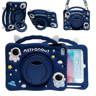 Imagem de Capa fofa de astronauta de imprensa 3D para Samsung Galaxy Tab A7 Lite 2021 22.1 cm SM-T220/T225/T227, capa de silicone macio com suporte giratório com cordão para crianças, adolescentes, meninas e