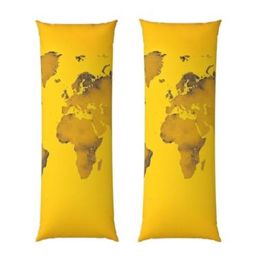 Imagem de Capa de travesseiro corporal com zíper oculto, fronha longa de microfibra macia e respirável para travesseiro corporal, capas de travesseiro de mapa múndi amarelo para dormir presente para cama 50 x