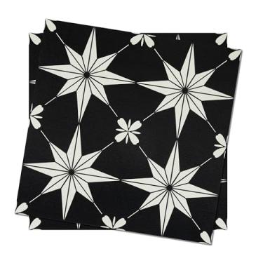 Imagem de 30,5 x 30,5 cm, azulejo de piso de vinil autoadesivo vintage à prova d'água para banheiro, cozinha, cobrindo 30 pés quadrados (padrão preto moderno)