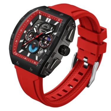 Imagem de findtime Relógio masculino com cronógrafo, analógico, esportivo, à prova d'água, cronômetro, para corrida, para homens, luminoso, fase da lua, exclusivo Tonneau, relógio de segunda mão, Vermelho