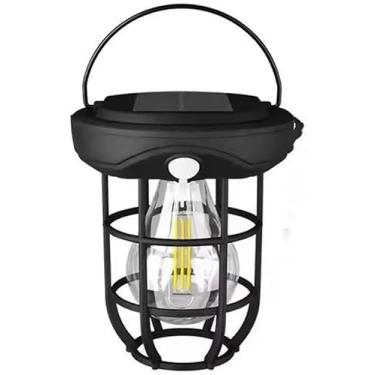 Imagem de Lampião Retrô LED 2 em 1: Recarregável com Energia Solar, Sensor de Presença e Uso Portátil para Camping, Jardim, Pesca e Trilhas