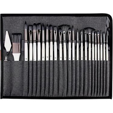 Imagem de Conjunto de pincéis de acrílico com bolsa de lona, 25 pincéis de cerdas de nylon para modelagem, arte, acrílico, aquarela, pintura a óleo e guache, pintura rupestre, arte de unhas faciais, detalhes em