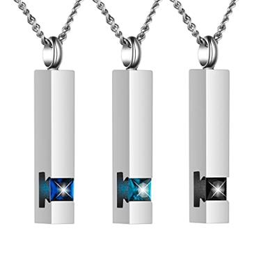Imagem de BGAFLOVE 3 peças de joia de cremação preta de cristal para cinzas, urna de prata para cinzas, urna de aniversário em cubo, memorial, cinzas, colar de pingente, pingente de urna de cremação com zircônia cúbica Prata