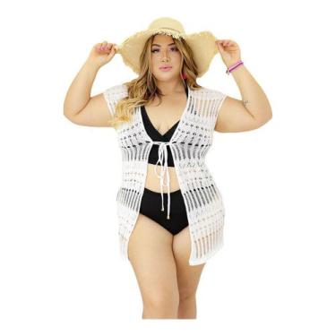 Imagem de Saída Praia Plus Size Regata Curta Aberta Tricot Kimono - PLUS MESMO E