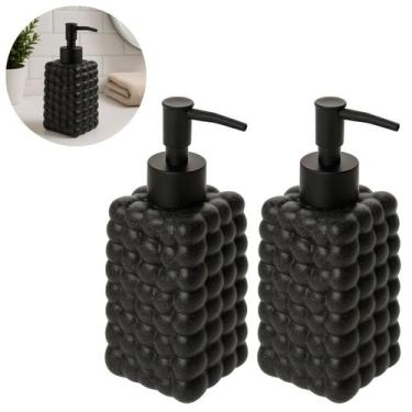 Imagem de 2 Porta Sabonete Liquido Bubble 300ml Preto de Cerâmica - Lyor