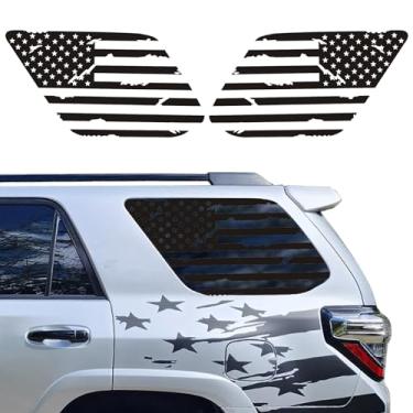 Imagem de XhuangTech Decalques de bandeira americana pré-cortados para janela traseira compatíveis com T-oyota 4Runner 2010-2023 | Adesivo de vinil preto fosco da bandeira dos EUA de vidro de janela lateral