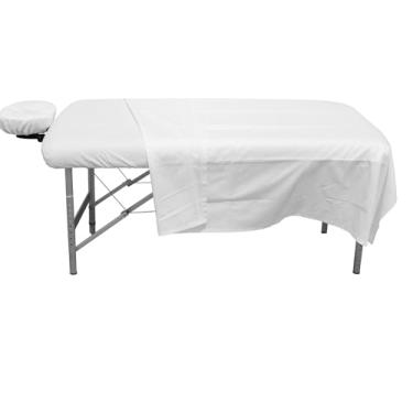 Imagem de Therapist's Choice® Jogo de lençol de luxo de algodão poli de 3 peças, para mesas de massagem, inclui lençol de cima, lençol com elástico e capa para descanso de rosto (branco)