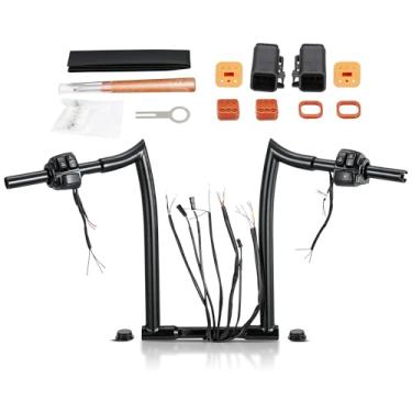Imagem de TIGERSGATE Cabides de macaco pré-cabeados de 35.6 cm com fios de aderência aquecidos e kit de controle de interruptor e fios de seta Guidão gordo de 3 1/10.2 cm para Sportster Dyna Softail Road King