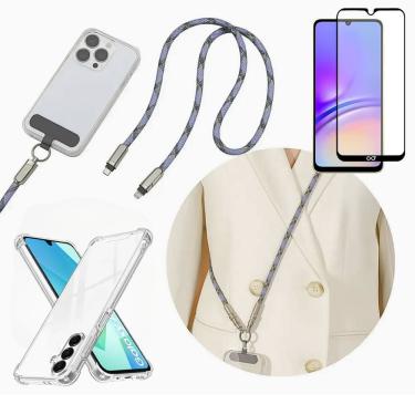 Imagem de Capa Para Galaxy M35 + Cordão Colar Cabo Tipo C + Película de Cerâmica - Armyshield