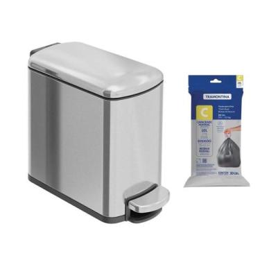 Imagem de Lixeira Tramontina Tipo D Slim com Pedal 6L Inox Acetinado + Saco de L