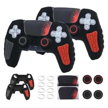 Imagem de ECHZOVE Capa para controle PS5, capa de silicone antiderrapante para PS5 Dual Sense Controller com tampas para polegar, protetores de joystick e adesivo (2 unidades)